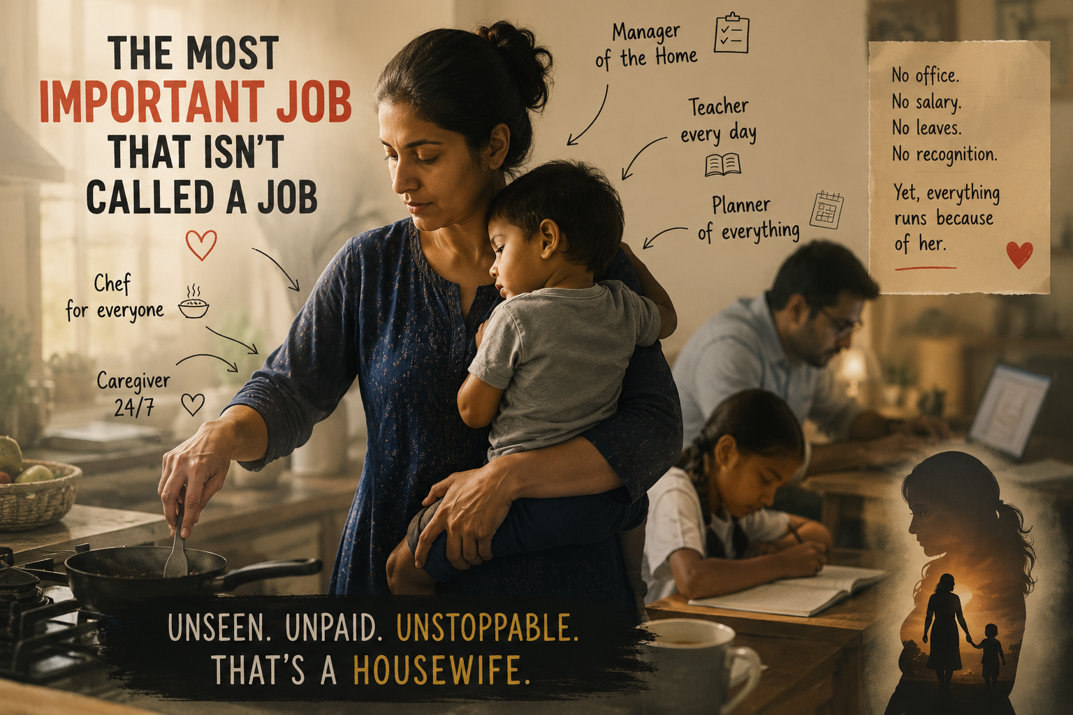 Discover why a housewife's role is the most important job in society, despite receiving little recognition, salary, or appreciation.